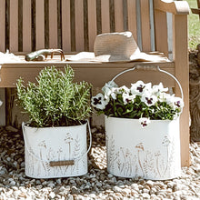 Load image into Gallery viewer, Rustic Cream Mushroom Embossed Metal Buckets, Set of Two