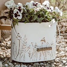 Load image into Gallery viewer, Rustic Cream Mushroom Embossed Metal Buckets, Set of Two