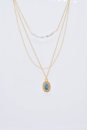Three-row gold steel necklace with stones