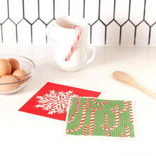 Load image into Gallery viewer, Candy Cane Reusable Swedish Sponge-Cloths, Set of 2