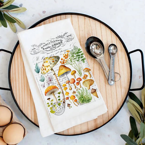 Vintage Mushrooms Botanicals Flour Sack Tea Towel