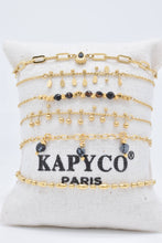 Load image into Gallery viewer, Set of 6 gold steel bracelets with blue stones and crystals