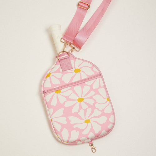 Abstract Pink Daisy Floral Neoprene Pickleball Paddle Bag