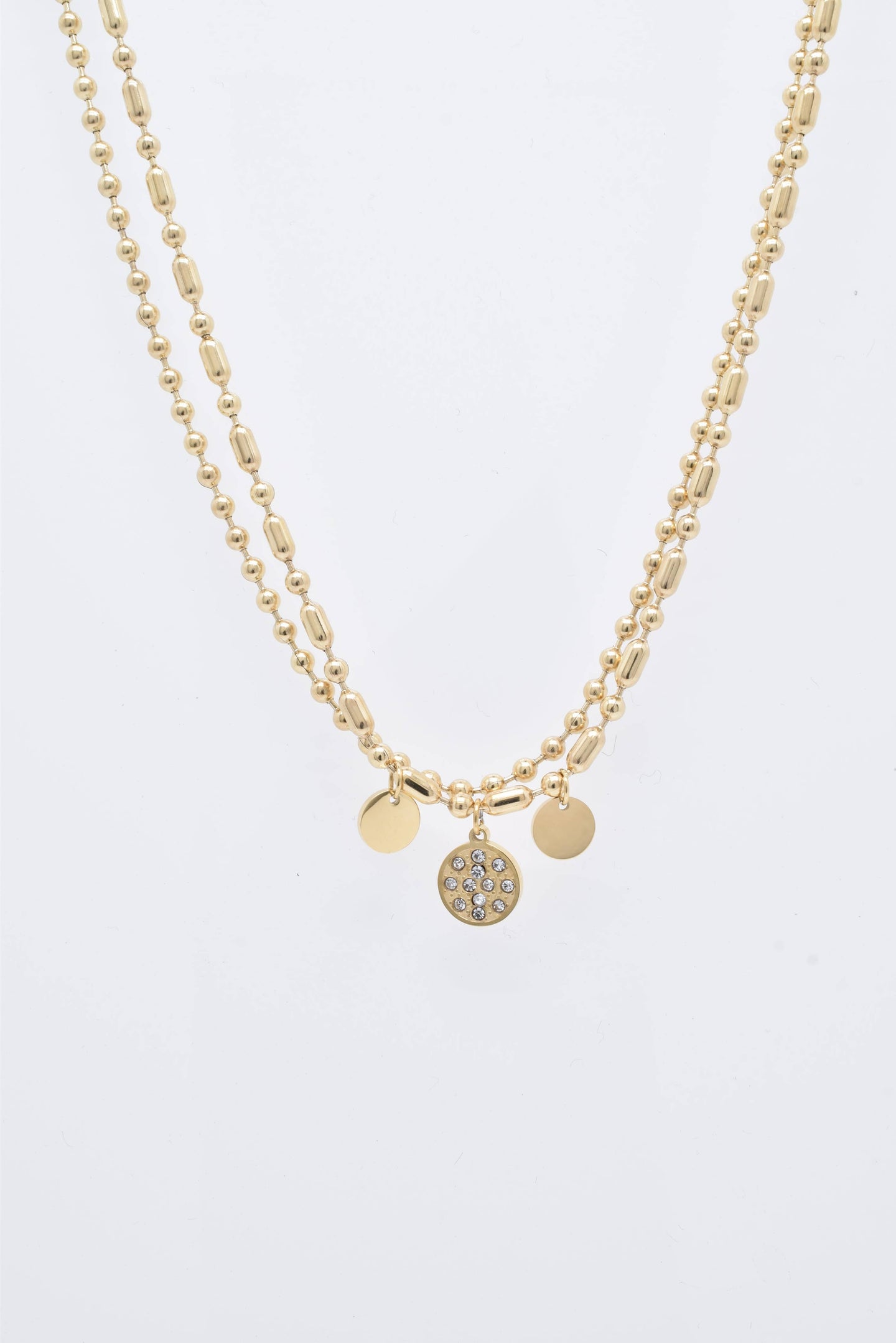 Two-Row Gold Steel Necklace with Crystals