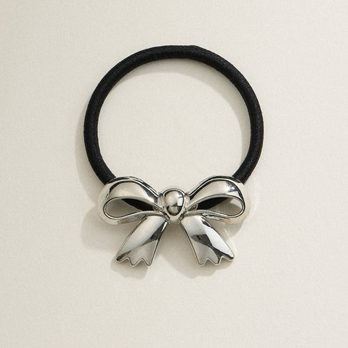 Metallic Silver Toned Bow Hair Tie