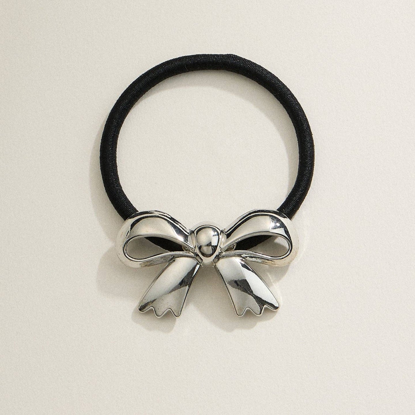 Metallic Silver Toned Bow Hair Tie