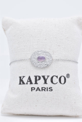 Delicate silver steel bangle bracelet with natural stone