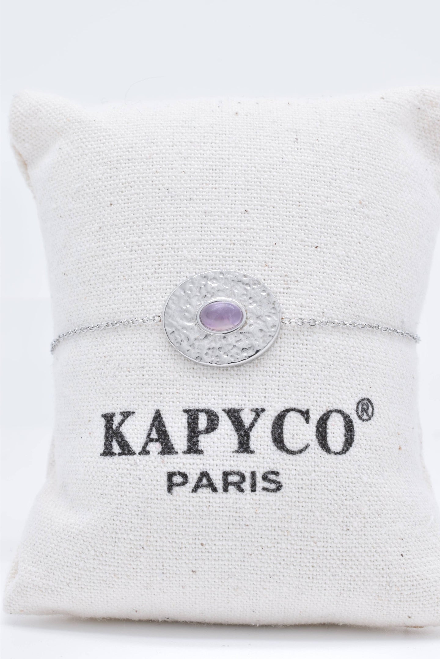 Delicate silver steel bangle bracelet with natural stone