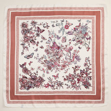 Load image into Gallery viewer, Rose Floral Butterfly Silk Texture Square Scarf